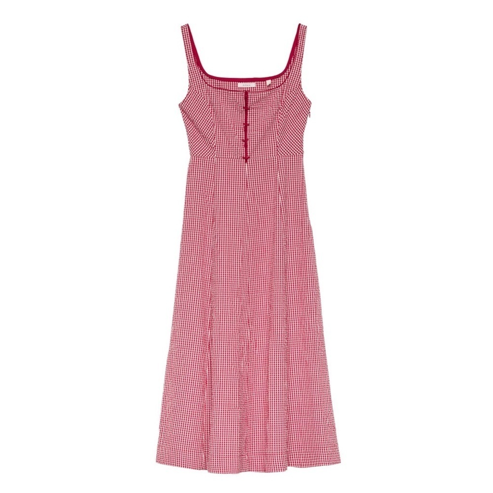 Doen Delaney Cotton Bow A Line Midi Maxi Dress Red Rouje La Maddalena Gingham - Picture 14 of 15